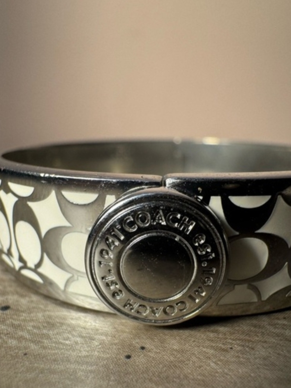 Coach Silver Signature Paved C Cuff Bracelet - Picture 7 of 9